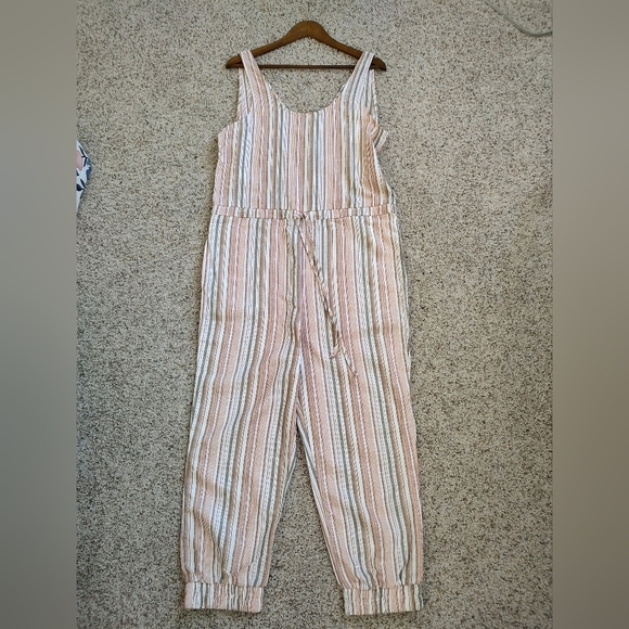 Drew Anthropologie Striped Linen Blend Sleeveless Raw Hem Jumpsuit - Picture 4 of 9